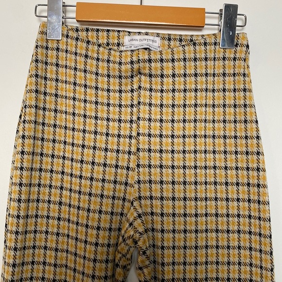 UO Cara Pants Women XS Yellow Black Plaid Kick Flare Knit Crop Stretchy Comfy - Picture 5 of 16
